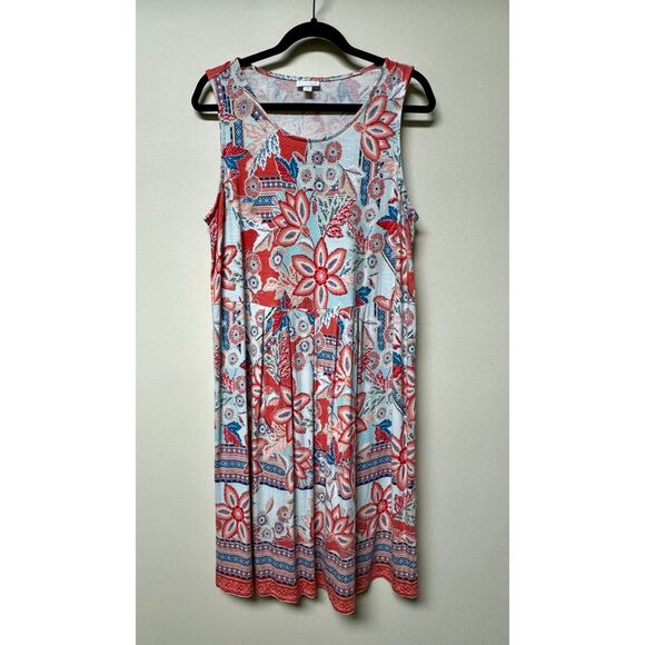 J. JILL Floral Boho Patchwork Print Rayon/Spandex Tank Midi Dress, Sz L - Picture 2 of 11